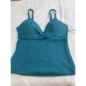 Freshwater Tankini Women L (12-14) Swim Top Teal Cross Over Front Padded NEW